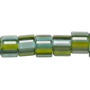 Bead, cane glass, multicolored, 10x9mm-12x10mm round tube with stripes. Sold per 15-inch strand.