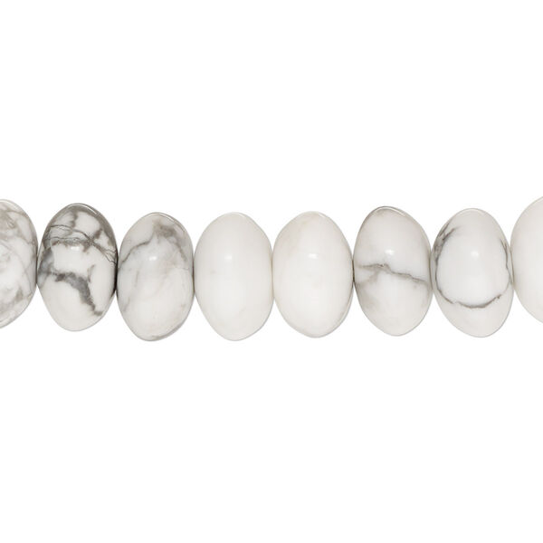 Bead, white howlite (natural), 10x6mm rondelle, B grade, Mohs hardness 3 to 3-1/2. Sold per 15-1/2" to 16" strand. image number 0