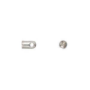 Cord end, glue-in, imitation rhodium-plated brass, 7x4mm with 3mm inside diameter. Sold per pkg of 50.