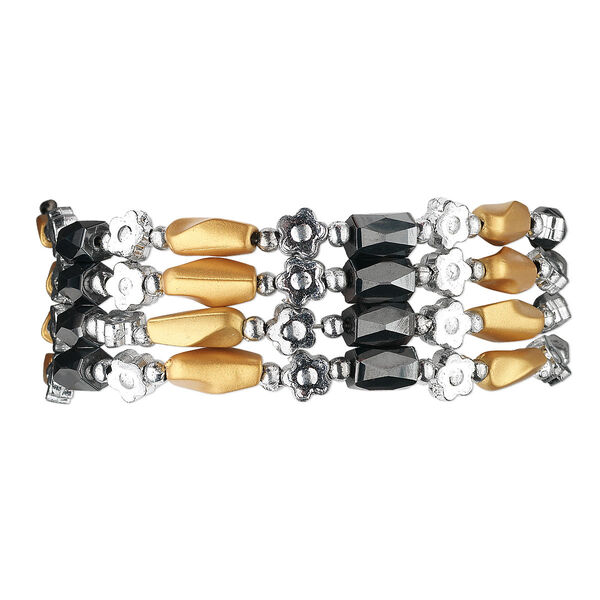 Bracelet, Hemalyke™ (man-made) and acrylic, bronze and silver, 34-inch continuous loop. Sold individually. image number 0
