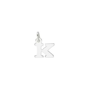 Charm, sterling silver, 9x7mm block alphabet letter "K." Sold individually.