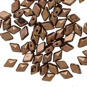 Bead, DiamonDuo™, Czech pressed glass, opaque jet dark bronze, 8x5mm faceted diamond with flat back and (2) 0.7-0.8mm holes. Sold per 10-gram pkg, approximately 70 beads.