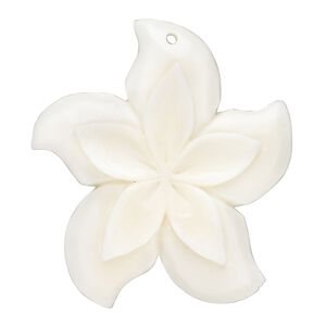 Bone 1pkg1, carved flower focal white 40x36mm