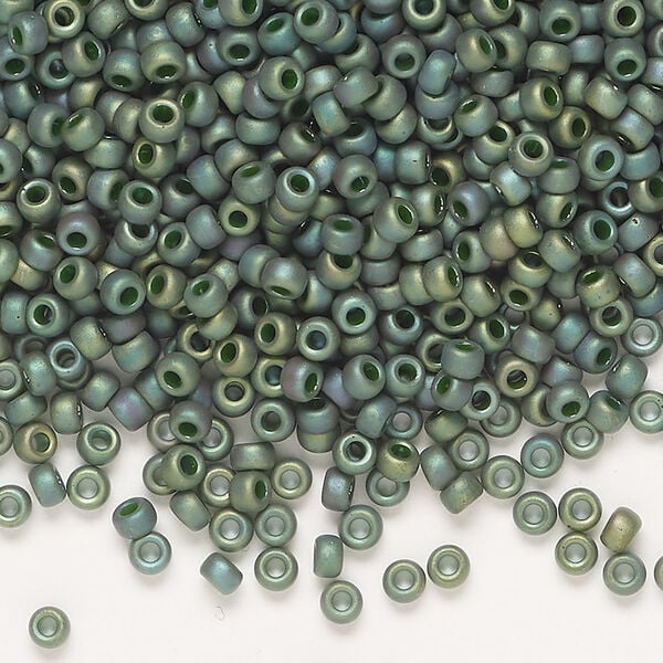 Seed bead, Miyuki 1pkg250g, glass, #8 rocaille, opaque matte gold luster sage green (RR-2031) image number 0