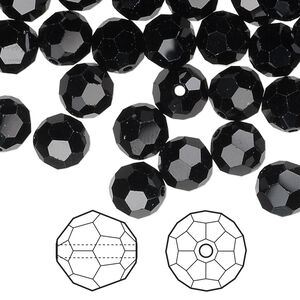 Bead 144pk jet, Crystal Passions® 8mm round 5000