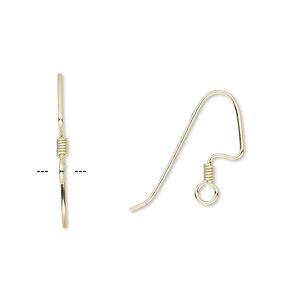 Ear wire, gold-plated brass, 18mm perfect balance angular fishhook with 2.5mm coil and open loop, 22 gauge. Sold per pkg of 50 pairs.