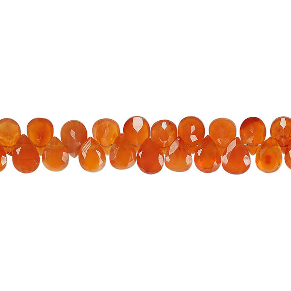 Bead, carnelian (dyed / heated), 6x4mm hand-cut top-drilled faceted teardrop, B grade, Mohs hardness 6-1/2 to 7. Sold per 8-inch strand, approximately 90-95 beads. image number 0