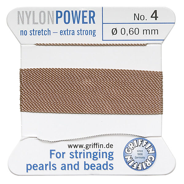 Thread, Griffin, nylon, beige, size #4. Sold per 2-meter card (approximately 78 inches). image number 0