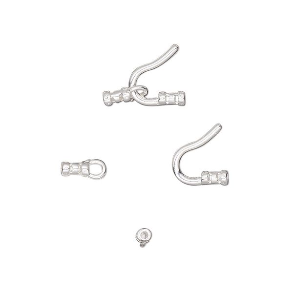 Clasp, hook-and-eye, silver-plated brass, 13x9mm with crimp ends. Sold per pkg of 10. image number 0
