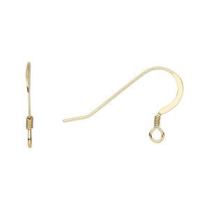 Ear wire fishhook 1pkg10 sterling silver, 15mm flat / 2mm coil / open loop, 22 gauge "vermeil" 5 pair