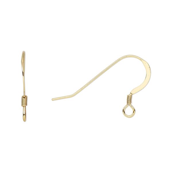 Ear wire fishhook 1pkg10 sterling silver, 15mm flat / 2mm coil / open loop, 22 gauge "vermeil" 5 pair image number 0