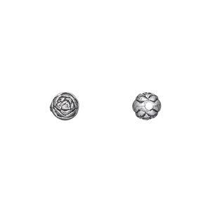 Bead, silver-coated plastic, 6mm round rosebud. Sold per pkg of 144 (1 gross).