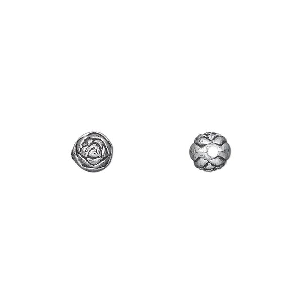 Bead, silver-coated plastic, 6mm round rosebud. Sold per pkg of 144 (1 gross). image number 0