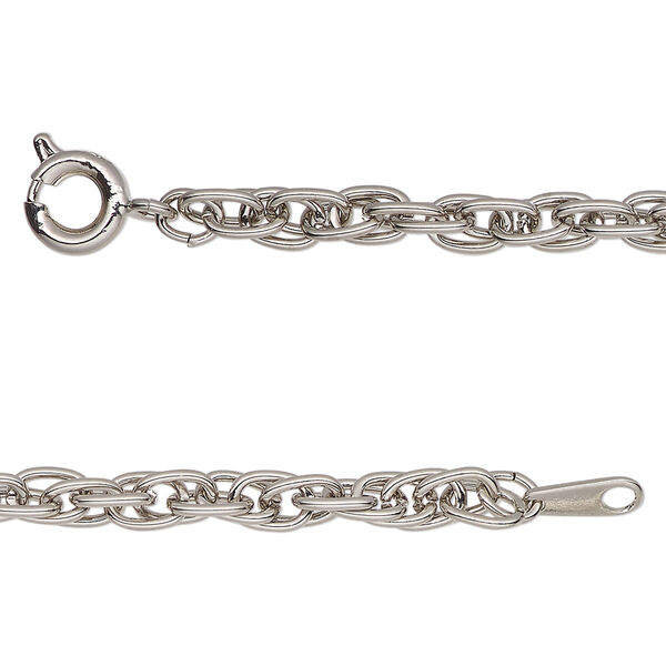 Chain, antique silver-finished brass, 4mm double rope, 36 inches with springring clasp. Sold individually. image number 0