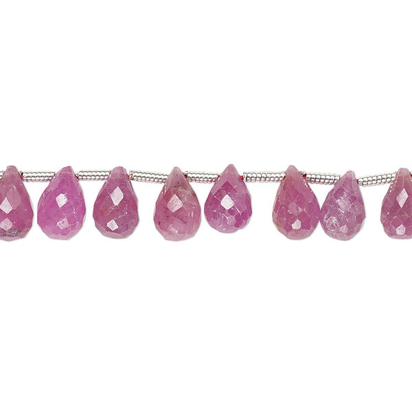 Bead, pink sapphire (natural), 5x3mm-8x5mm graduated hand-cut top-drilled faceted briolette, B grade, Mohs hardness 9. Sold per 8-inch strand, approximately 35 beads. image number 0