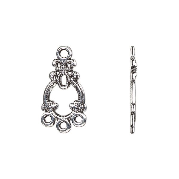 Drop, antique silver-finished "pewter" (zinc-based alloy), 15x11mm single-sided fancy open teardrop with 4 closed loops. Sold per pkg of 20. image number 0