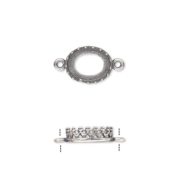 Link, JBB Findings, antique silver-plated brass, 11.5x9mm oval with open back and decorative trim, 10x8mm oval bezel setting. Sold per pkg of 2. image number 0