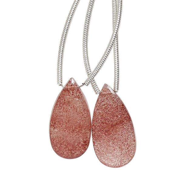 Strawberry quartz 1pkg2, hand-cut top-drilled puffed teardrop bead natural B grade, 20x10mm image number 0