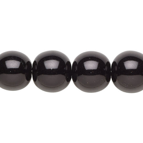 Bead, crystal pearl, black, 14mm round. Sold per 15-1/2" to 16" strand, approximately 25 beads. image number 0