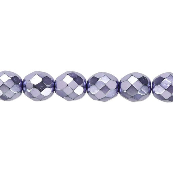 Bead, Czech fire-polished glass, lilac carmen, 8mm faceted round. Sold per 15-1/2" to 16" strand. image number 0