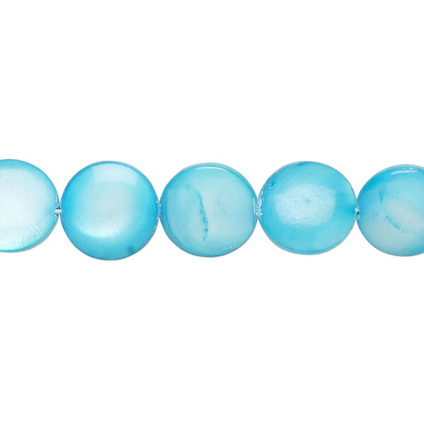 Mother-of-pearl shell 1pkg1, puffed flat round bead 15 inch light electric blue 9-11mm image number 0