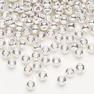 Seed bead, Miyuki, glass, pkg/4g, #6 rocaille, opaque silver-plated, (RR-961).