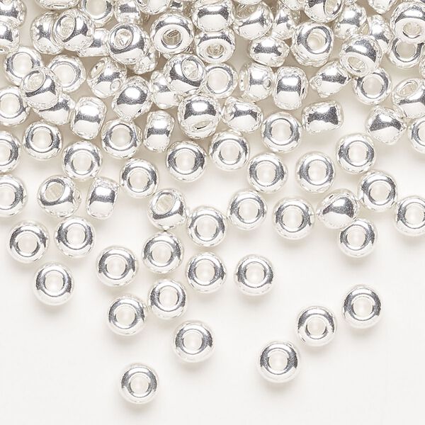 Seed bead, Miyuki, glass, pkg/4g, #6 rocaille, opaque silver-plated, (RR-961). image number 0