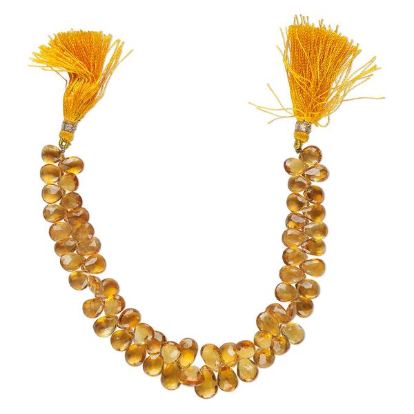 Golden citrine 1pkg1, hand-cut top-drilled faceted puffed teardrop bead 8 inch graduated 8x6mm-13x9mm image number 0