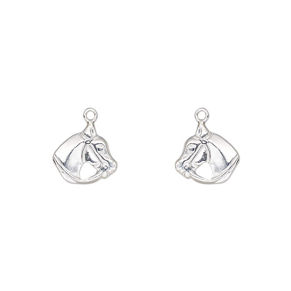 Charm, sterling silver, 10x9.5mm single-sided left- and right-facing horse head. Sold per pkg of 2. image number 0