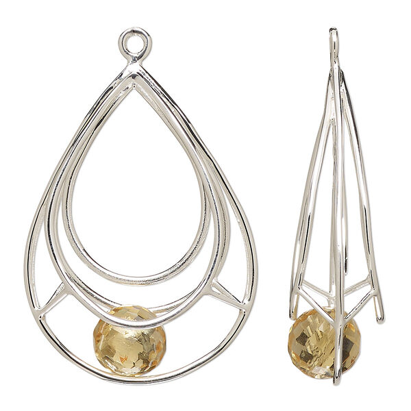 Focal, sterling silver and citrine (heated), 32x25mm open teardrop with 9mm hand-cut faceted round, B- grade, Mohs hardness 7. Sold individually. image number 0