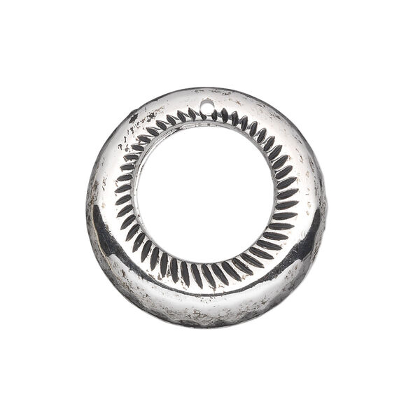 Drop, antiqued silver-finished copper-coated plastic, 25mm double-sided round go-go. Sold per 50-gram pkg, approximately 30 drops. image number 0