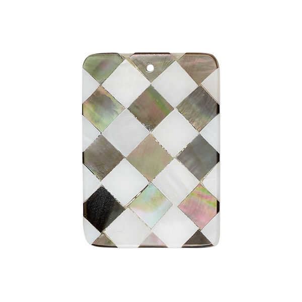 Focal, black lip shell / gold lip shell / mother-of-pearl shell (assembled), 31x20mm single-sided rectangle, Mohs hardness 3-1/2. Sold individually. image number 0