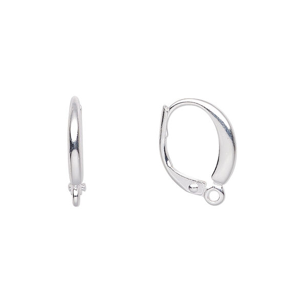 Ear wire, silver-plated brass, 16mm leverback with closed loop. Sold per pkg of 5 pairs. image number 0