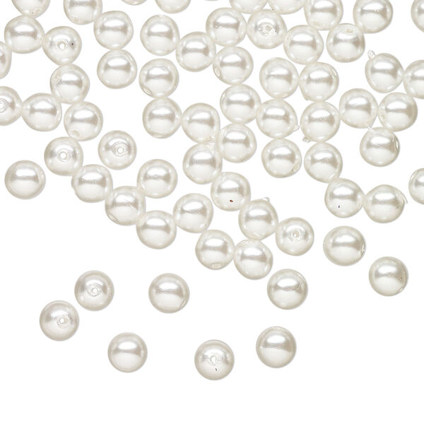 Bead druk Czech pearl-coated glass 100pk 4mm round, opaque white image number 0