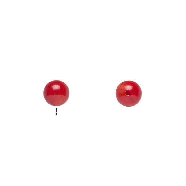 Bead, bamboo coral (dyed), red, 5.5-6.5mm half-drilled round, Mohs hardness 3-1/2 to 4. Sold per pkg of 2. image number 0