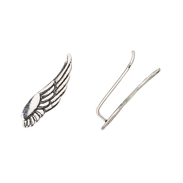 Earring, Create Compliments®, sterling silver, 20.5x6mm left- and right-facing wings ear climber, 23 gauge. Sold per pair. image number 0