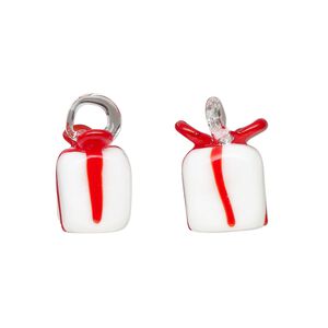 Drop, lampworked glass, opaque red and white, 13x10mm-15x12mm present. Sold per pkg of 2.