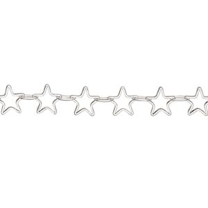 Chain, silver-plated brass, 6.5mm open star. Sold per pkg of 5 feet.