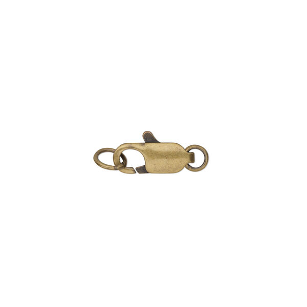 Clasp, lobster claw, antique gold-plated brass, 12x5mm with two (2) rings. Sold per pkg of 10. image number 0