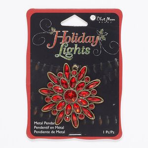 Focal, acrylic and antique brass-finished "pewter" (zinc-based alloy), red, 48x45mm flower. Sold individually.