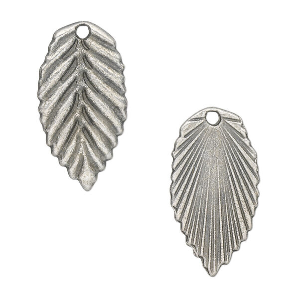 Charm, antique silver-plated "pewter" (zinc-based alloy), 25x13mm birch leaf. Sold per pkg of 12. image number 0