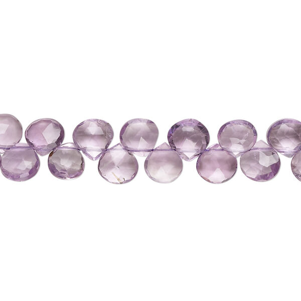 Bead, amethyst (natural), 5-6mm hand-cut top-drilled faceted puffed teardrop with 0.4-1.4mm hole, B+ grade, Mohs hardness 7. Sold per 7-inch strand. image number 0