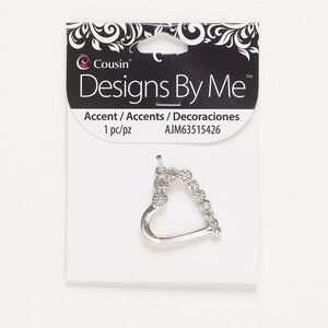 Focal, silver-finished "pewter" (zinc-based alloy) and glass, clear, 30x28mm single-sided open heart. Sold individually.