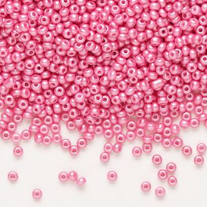 Seed bead, Preciosa Ornela Czech glass, pkg/500g, #11 rocaille, opaque PermaLux dyed pink chalkwhite, (22010).