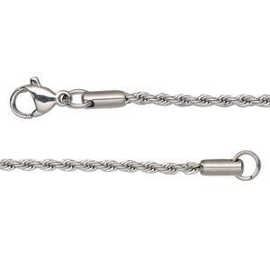 Chain 1pkg1 French rope, 2mm / lobster claw clasp, stainless steel 36 inch