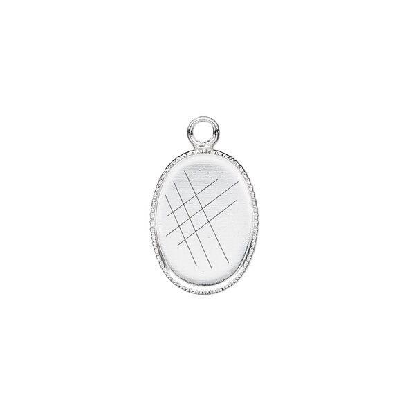 Drop, silver-plated brass, 15x11mm oval with beaded edge and 14x10mm oval bezel cup setting. Sold per pkg of 6. image number 0