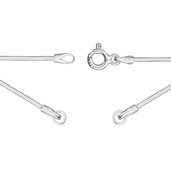 Sterling silver 1pkg1, 1.1mm snake chain necklace component, 16.75 inch / 5mm springring clasp / 3.5mm jump ring image number 0