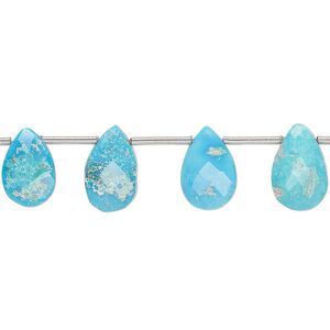 Imperial crown turquoise 1pkg15, hand-cut top-drilled faceted puffed teardrop bead natural 10x6mm-12x8mm
