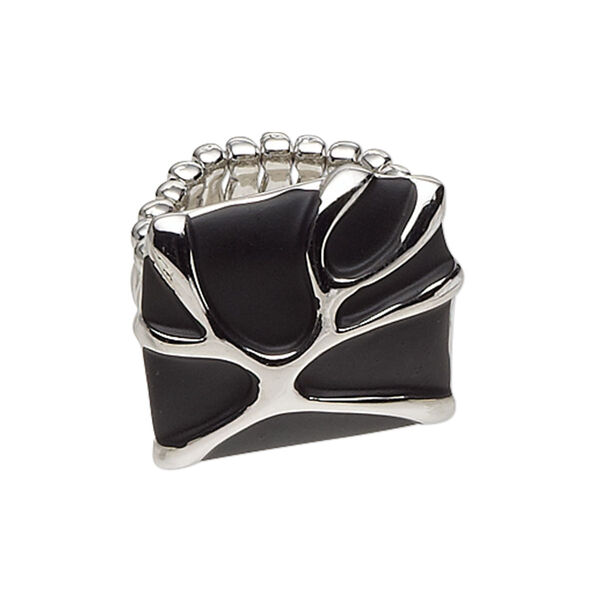 Ring, stretch,  enamel and rhodium-plated "pewter" (zinc-based alloy), matte black, 24x23mm square, size 7. Sold individually. image number 0