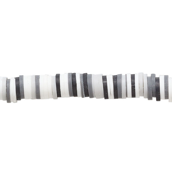 Bead, polymer clay, opaque black, grey and white, 6x1-1/2mm heishi. Sold per pkg of (2) 16-inch strands. image number 0